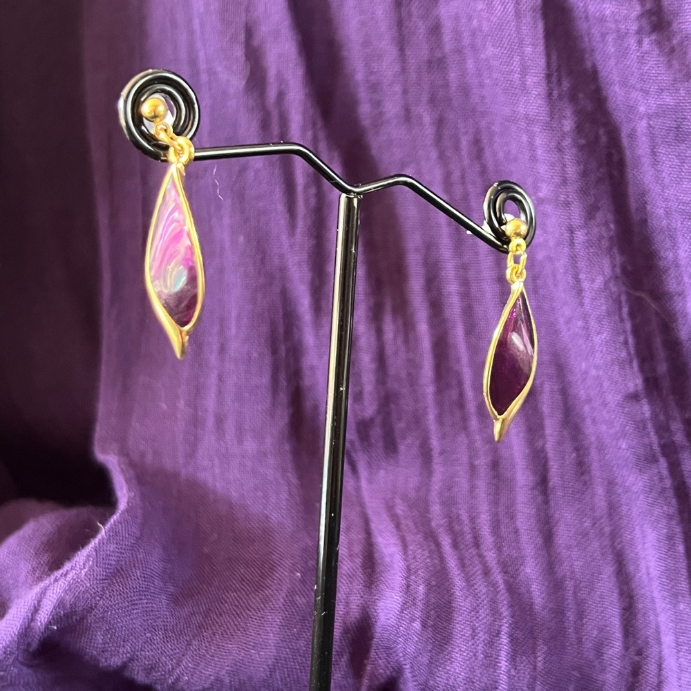 Estate find Purple/Gold Enamel Drop Earrings